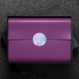 Chic Marmer   Glitzy Glam Paars Blauw Dank Je Ronde Sticker
