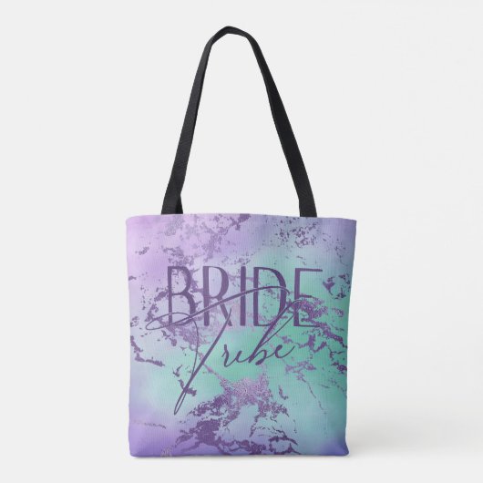 Chic Marmer | Lavendel Paars en Mint Bruidsstam Tote Bag (Achterkant)