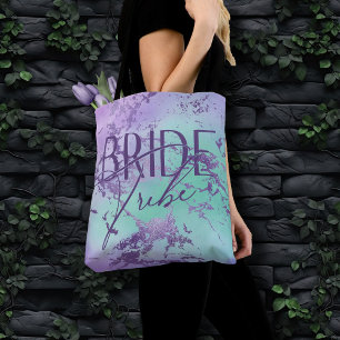 Chic Marmer   Lavendel Paars en Mint Bruidsstam Tote Bag