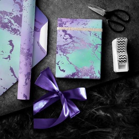 Chic Marmer | Lavendel Paars en Mint Groen Cadeaupapier