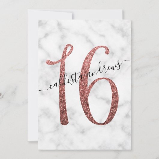 Chic Marmer Roos Goud Confetti Border Sweet 16 Kaart (Achterkant)