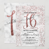Chic Marmer Roos Goud Confetti Border Sweet 16 Kaart (Voorkant / Achterkant)