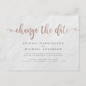 Chic marmer & roze gouden script wijzigingsdatum uitnodiging briefkaart (Voorkant)