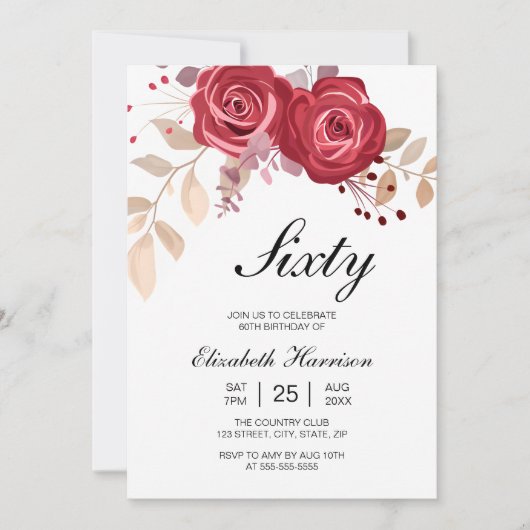 Chic Maroon Roos Bloementuin Verjaardag Kaart (Voorkant)