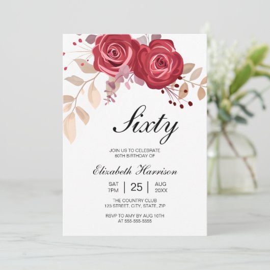 Chic Maroon Roos Bloementuin Verjaardag Kaart (Staand voorkant)