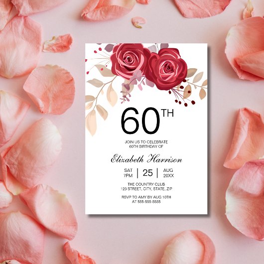 Chic Maroon Roos Floral Botanische Verjaardag Kaart