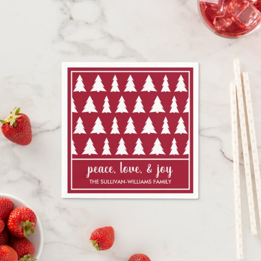 Chic Maroon White Tree Pattern Name Holiday Party Servet (Insitu)