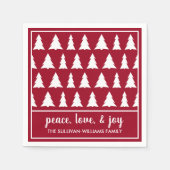 Chic Maroon White Tree Pattern Name Holiday Party Servet (Voorkant)