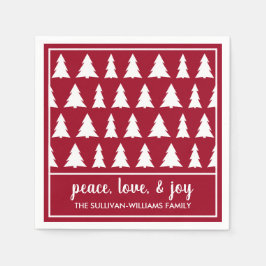 Chic Maroon White Tree Pattern Name Holiday Party Servet