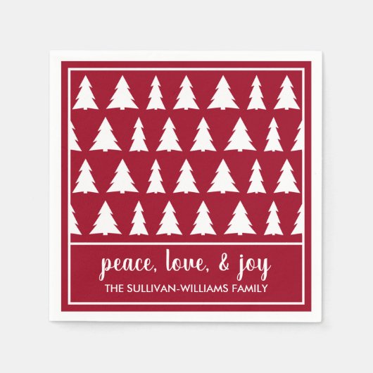 Chic Maroon White Tree Pattern Name Holiday Party Servet (Voorkant)
