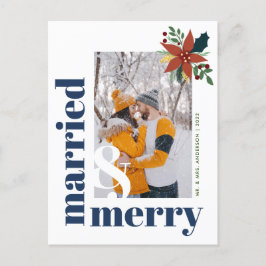 Chic Married en Merry Foto met Kerstmis Poinsettia Briefkaart