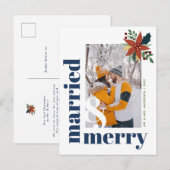 Chic Married en Merry Foto met Kerstmis Poinsettia Briefkaart (Voorkant / Achterkant)