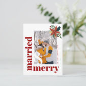 Chic Married en Merry Foto met Kerstmis Poinsettia Briefkaart (Staand voorkant)