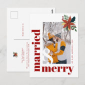 Chic Married en Merry Foto met Kerstmis Poinsettia Briefkaart (Voorkant / Achterkant)