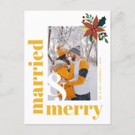 Chic Married en Merry Foto met Kerstmis Poinsettia Briefkaart