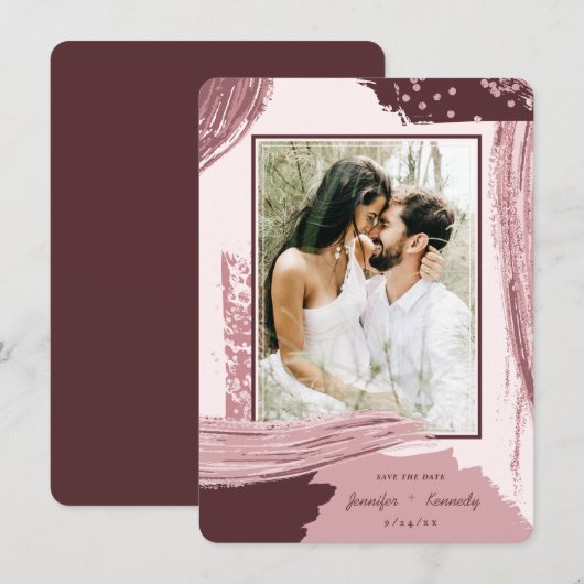Chic Marsala Abstracte foto Verfpenseel Save The Date (Voorkant / Achterkant)