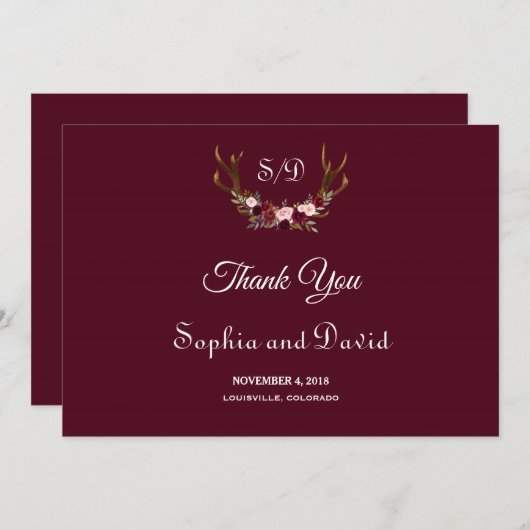 Chic Marsala Bloemengehakt Takken Bruiloft Bedankt (Voorkant / Achterkant)