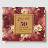 Chic Marsala Blush Gouden Bloemen 50e Verjaardag Gastenboek (Voorkant)