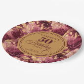 Chic Marsala Blush Gouden Bloemen 50e Verjaardag Papieren Bordje (Gekanteld)