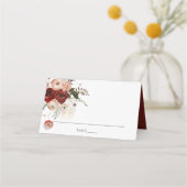 Chic Marsala Blush Ivory Floral Wedding Guest Name Plaatskaartje (Achterkant)