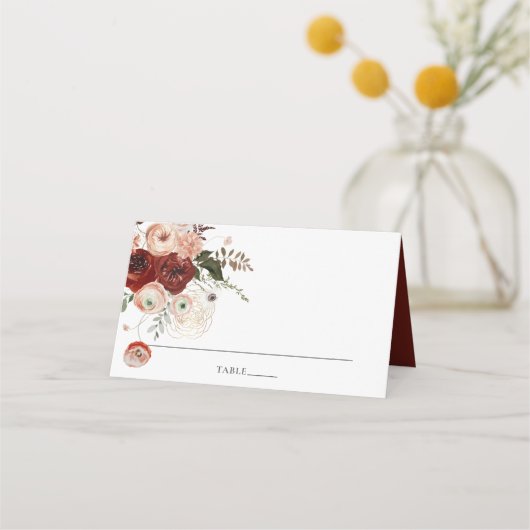 Chic Marsala Blush Ivory Floral Wedding Guest Name Plaatskaartje (Voorkant)