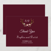 Chic Marsala Floral Antlers Weddenschap Bedankkaart (Voorkant / Achterkant)