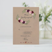 Chic Marsala Floral Craft Paper Wedding RSVP Kaartje (Staand voorkant)