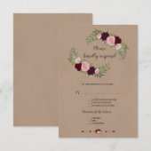 Chic Marsala Floral Craft Paper Wedding RSVP Kaartje (Voorkant / Achterkant)