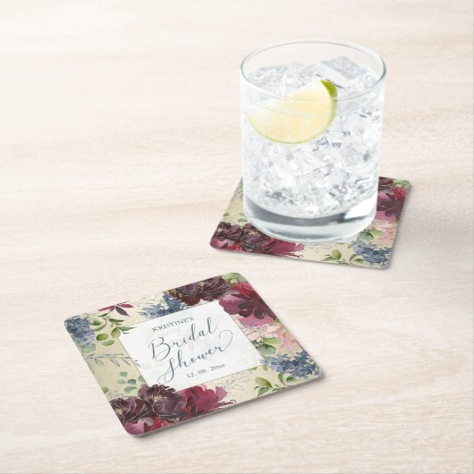 Chic Marsala Floral Waterverf Gold Vrijgezellenfee Kartonnen Onderzetters (Insitu)