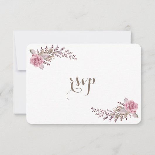 Chic Marsala Maroon Bloemen Waterverf Trouwen RSVP (Voorkant)