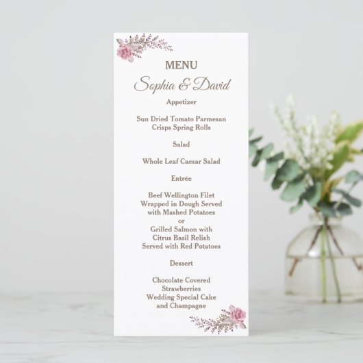 Chic Marsala Maroon Bloemen Waterverf Trouwmenu Menu (Staand voorkant)