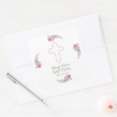 Chic Marsala Maroon Floral Girl Christening Vierkante Sticker (Envelop)