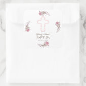Chic Marsala Maroon Floral Girl Christening Vierkante Sticker (Tas)