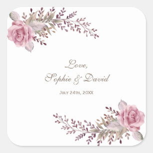 Chic Marsala Maroon Floral Waterverf Wedding Vierkante Sticker