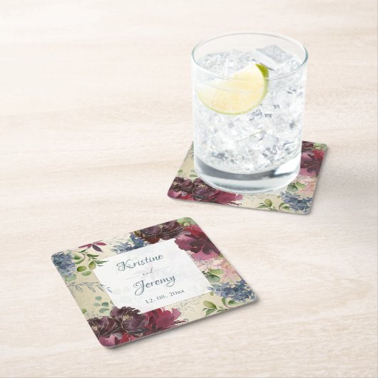 Chic Marsala Roos Bloemen Waterverf Gouden Bruilof Kartonnen Onderzetters (Insitu)