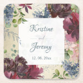 Chic Marsala Roos Bloemen Waterverf Gouden Bruilof Kartonnen Onderzetters (Voorkant)