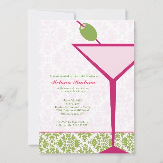 Chic Martini Bridal/Bachelorette/Birthday Invite Kaart (Voorkant)