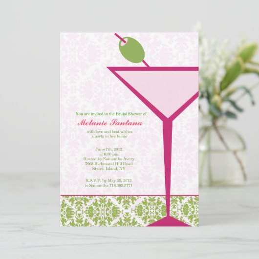 Chic Martini Bridal/Bachelorette/Birthday Invite Kaart (Staand voorkant)
