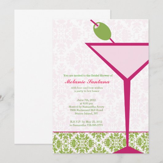 Chic Martini Bridal/Bachelorette/Birthday Invite Kaart (Voorkant / Achterkant)
