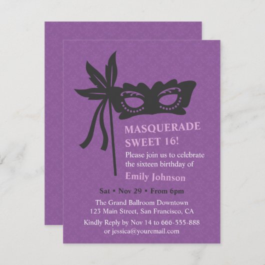 Chic Masker Silhouet Maskerade Feest Uitnodigingen (Voorkant / Achterkant)