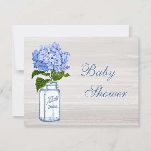 Chic Mason Jar & Blue Hydrangea Baby shower Kaart (Voorkant)