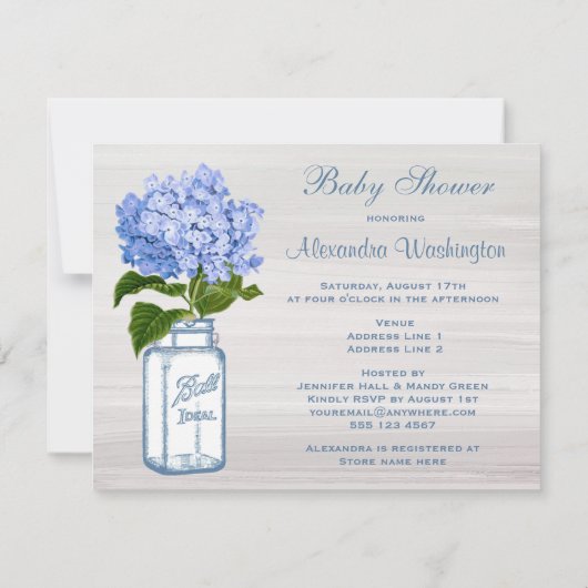 Chic Mason Jar & Blue Hydrangea Baby shower Kaart (Achterkant)