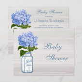 Chic Mason Jar & Blue Hydrangea Baby shower Kaart (Voorkant / Achterkant)