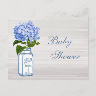 Chic Mason Jar & Blue Hydrangea Baby shower Kaart