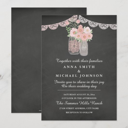 Chic Mason Jar & Chalkboard bruiloft uitnodiging (Voorkant / Achterkant)