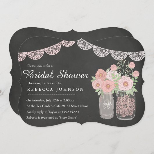 Chic Mason Jar & Chalkboard Vrijgezellenfeest uitn Kaart (Voorkant / Achterkant)