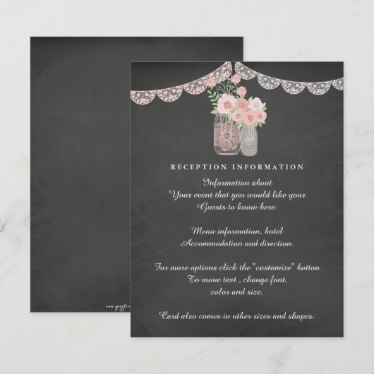 Chic Mason Jar & Chalkboard Wedding Insert kaart (Voorkant / Achterkant)