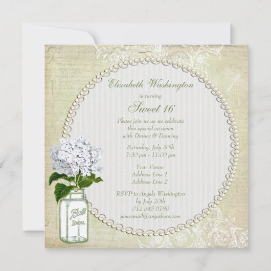 Chic Mason Jar & Hydrangea Sweet 16 Kaart (Achterkant)