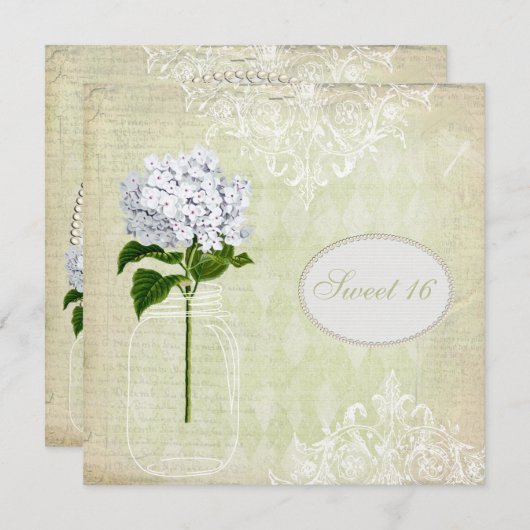 Chic Mason Jar & Hydrangea Sweet 16 Kaart (Voorkant / Achterkant)
