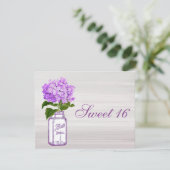 Chic Mason Jar & Paars Hydrangea Sweet 16 Kaart (Staand voorkant)